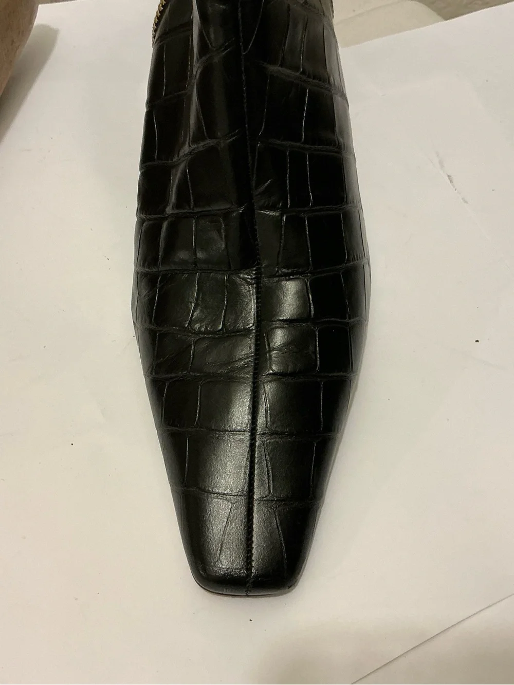 MICHAEL Michael Kors Black Croc-Embossed Pointed Ankle Booties with Gold Zip